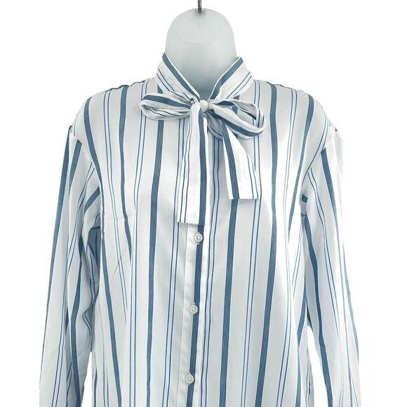 Elizabeth and James Button Down Tunic Shirt Women's XS White Blue Striped Light - Picture 6 of 12